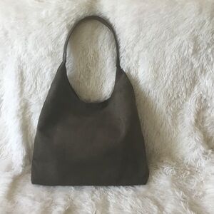 Minimal Suede Shoulder Bag in Army Green